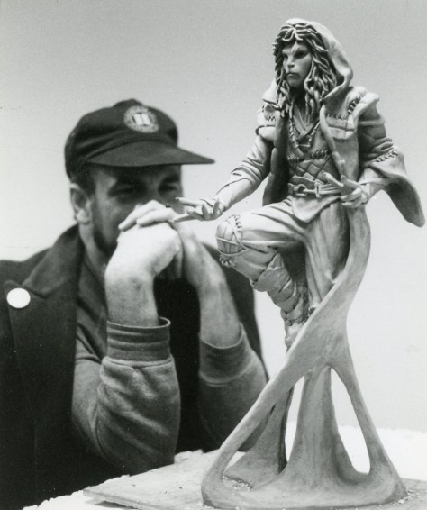 Robert John Guttke with the original model of "Vincent with a Rose" during the 1989 B&B Creation Convention.